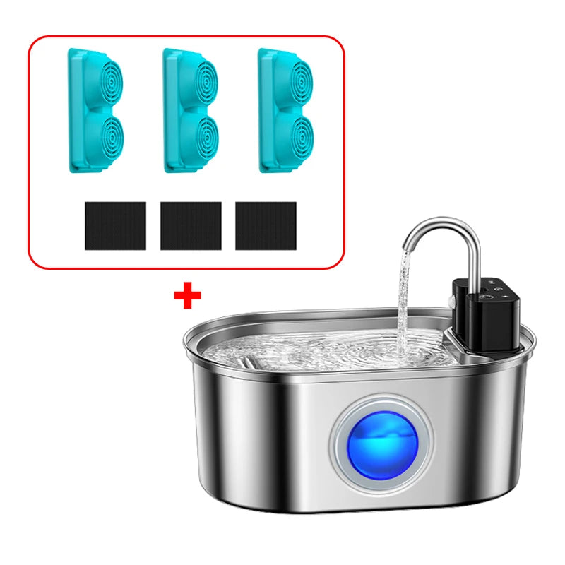 ROJECO 3.2L Stainless Steel Cat Water Fountain Wireless Sensor Smart Automatic Dog Water Dispenser Drinking Fountain 4000mAh
