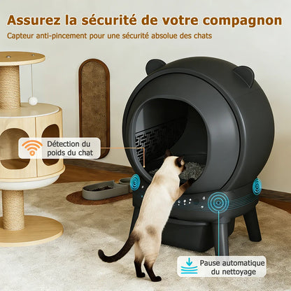Bac à litière autonettoyant connecté 65 L pour chat