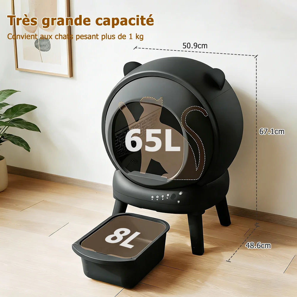 Bac à litière autonettoyant connecté 65 L pour chat