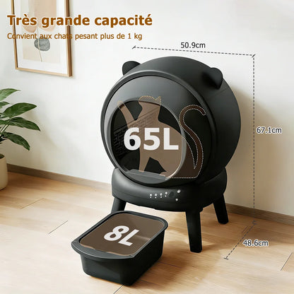 Bac à litière autonettoyant connecté 65 L pour chat