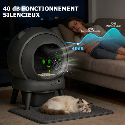 Bac à litière autonettoyant connecté 65 L pour chat