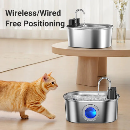 ROJECO 3.2L Stainless Steel Cat Water Fountain Wireless Sensor Smart Automatic Dog Water Dispenser Drinking Fountain 4000mAh