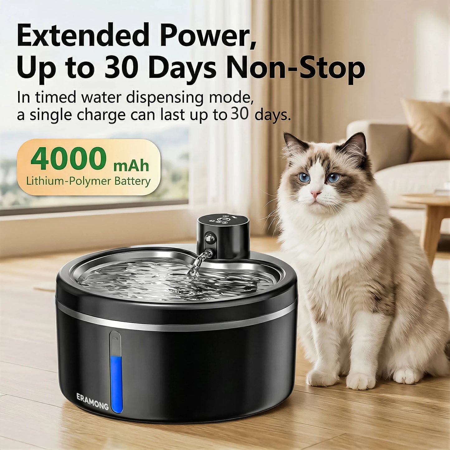 Fontaine à Eau Sans Fil 2,5 L pour Chat avec Détecteur