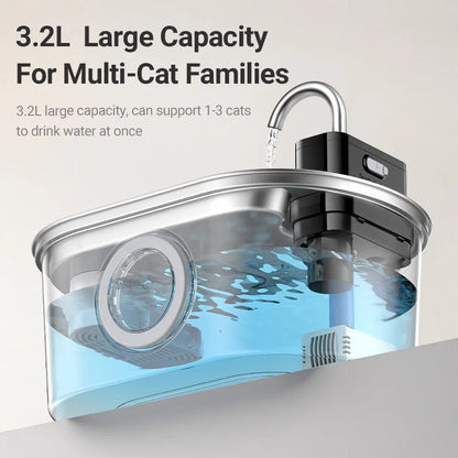 ROJECO 3.2L Stainless Steel Cat Water Fountain Wireless Sensor Smart Automatic Dog Water Dispenser Drinking Fountain 4000mAh