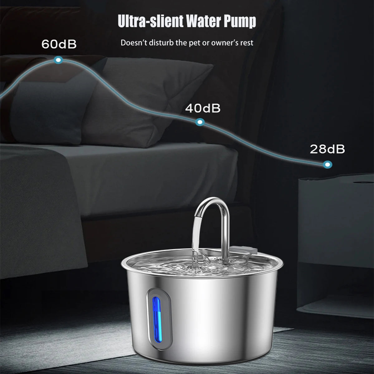 Fontaine à Eau Automatique Inox 2,2 L pour Chat et Chien