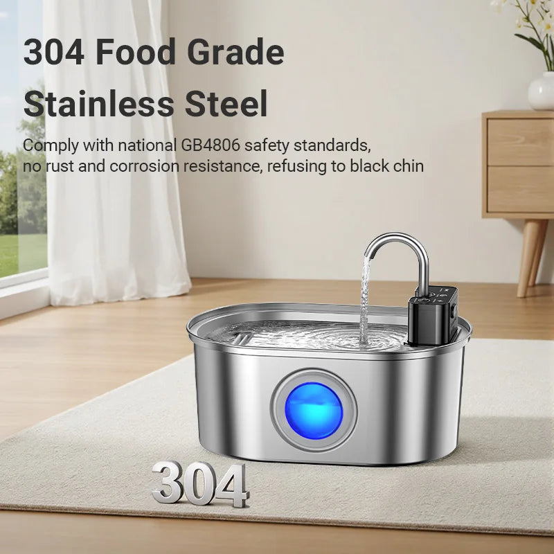 ROJECO 3.2L Stainless Steel Cat Water Fountain Wireless Sensor Smart Automatic Dog Water Dispenser Drinking Fountain 4000mAh