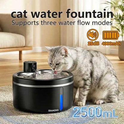 Fontaine à Eau Sans Fil 2,5 L pour Chat avec Détecteur